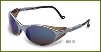Harley Davidson Safety Glasses, HD100, Silver Frame/Blue Mirror Lens